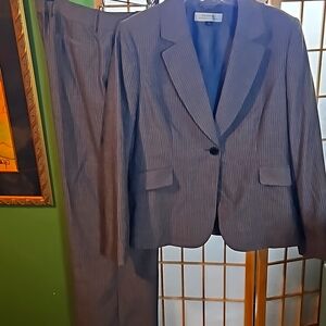 Tahari Gray Pinstripe Pantsuit - Blazer & Trousers